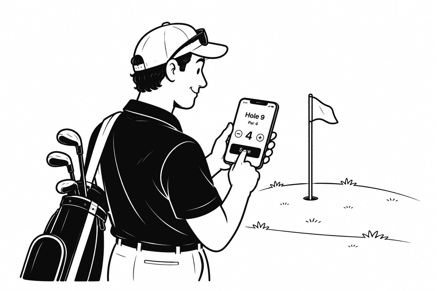 Golfeur entrant un score de trou sur un téléphone